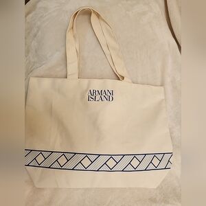 NWT Women's Giorgio Armani Beauty Island Beige/Blue Large Beach Tote